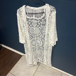 Elegant White Lace Swim Coverup